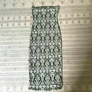 Green and White Patterned Tube Dress
